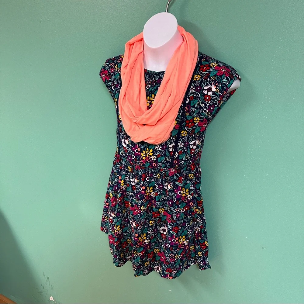 Crazy 8 Multicolor Floral Dress & Coral Infinity Scarf Matching Set Girl Size 7